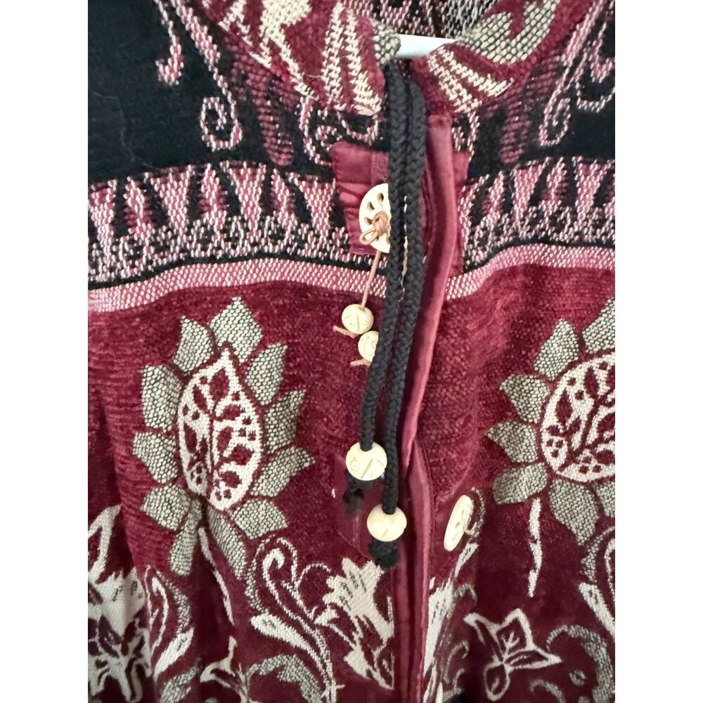 Vintage 90s Flashback Tapestry Jacket Burgundy Floral Jacquard Boho Coat Large